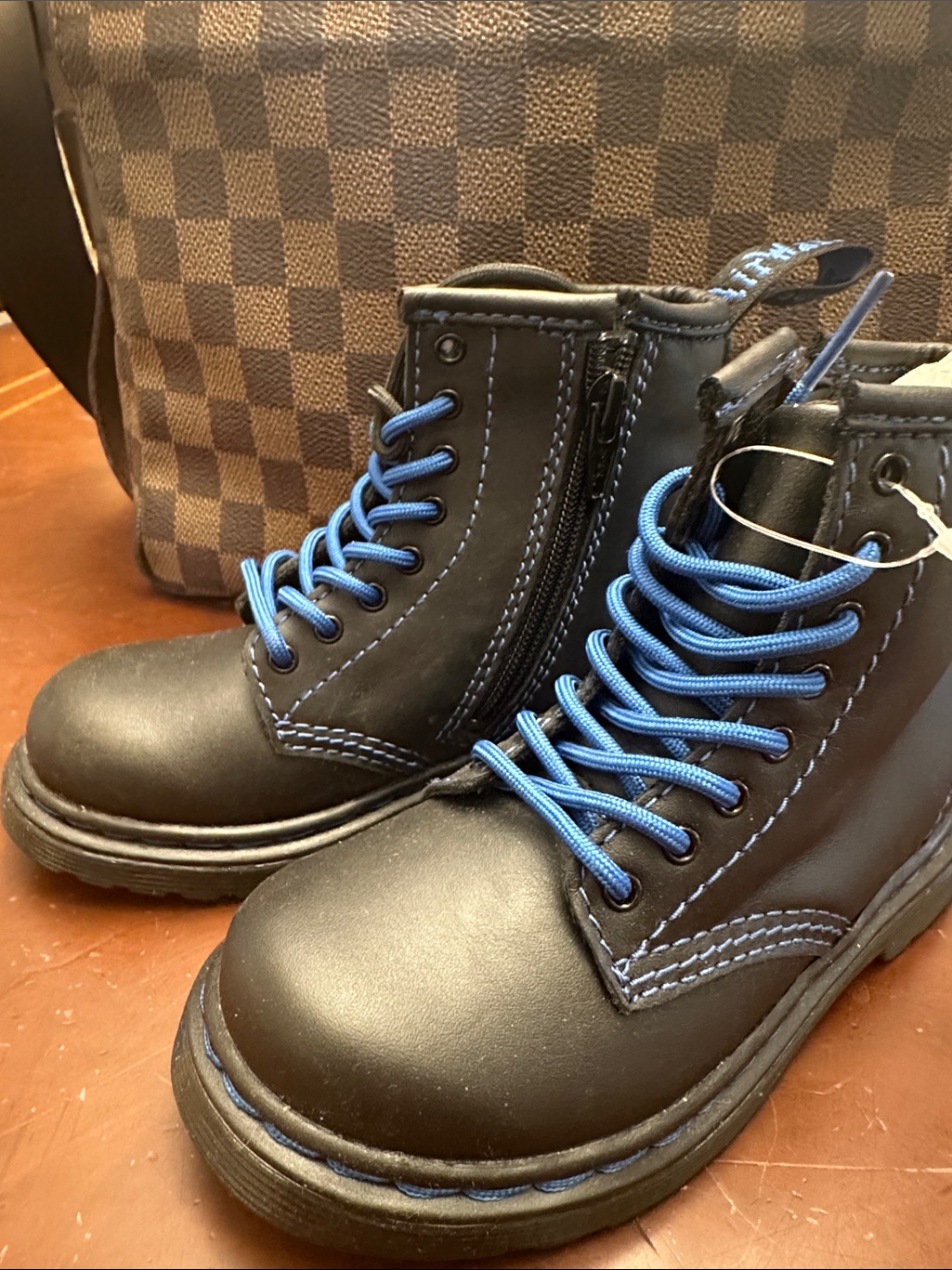 68 Brand New Dr Martens Airwair Black Boots With Blue Accents